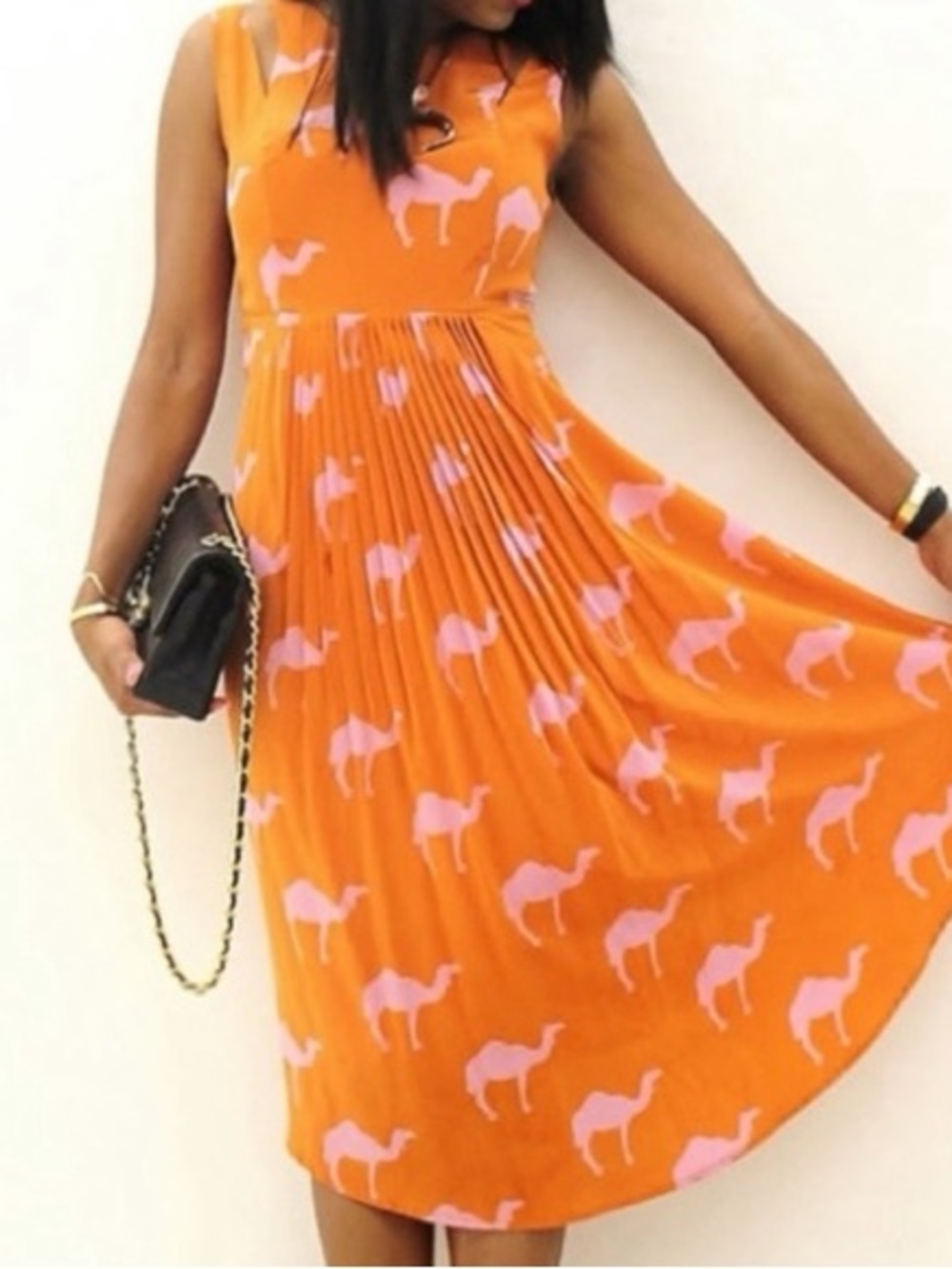 Charlotte For Anthropologie Orange and pink Camel-Print Silk Midi Dress